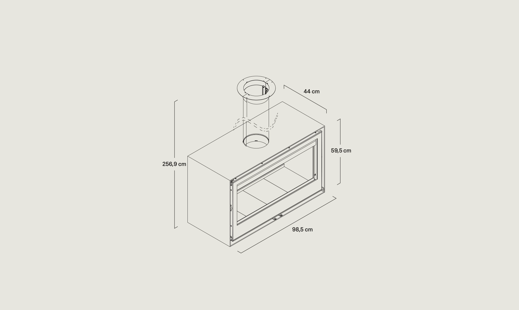 Dibujo vectorial estufa Habit 100 DC Doble Cara de Rocal con sus medidas 